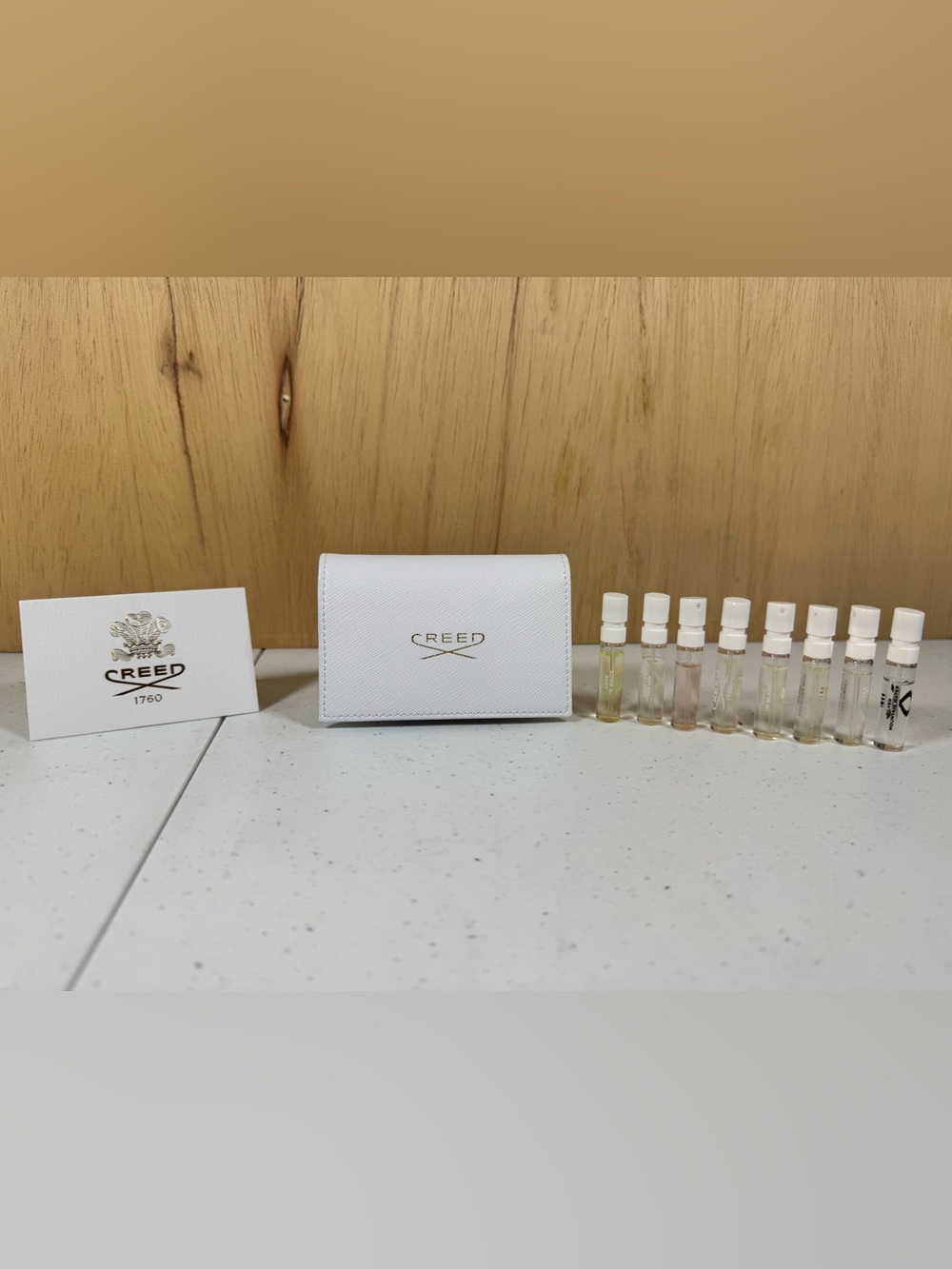 Creed Women’s Fragrance Sample Set White Leather Compact Case with card
